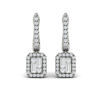 Diamond Baguette Halo Drop Huggie Earrings