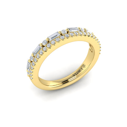 Diamond and Diamond Baguette Two Row Ring