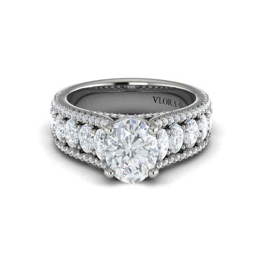 Oval Halo Engagement Ring in Platinum by Vlora Bridal