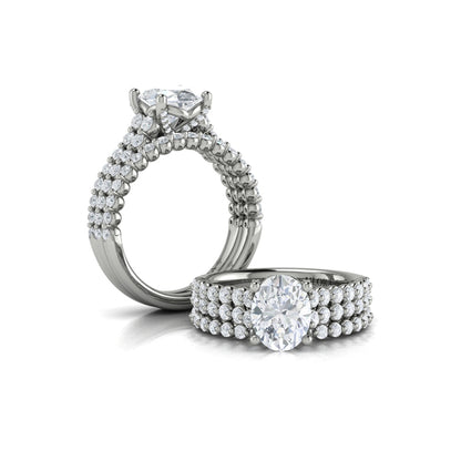 Oval Diamond Engagement Ring with Double Row Diamond Band