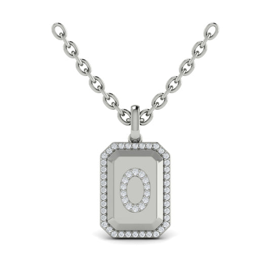 Diamond Medallion Alphabet Pendant Link Necklace, O