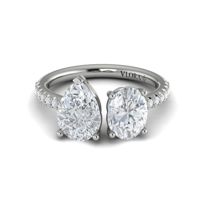 Two Stone Engagement Ring in Platinum by Vlora Bridal
