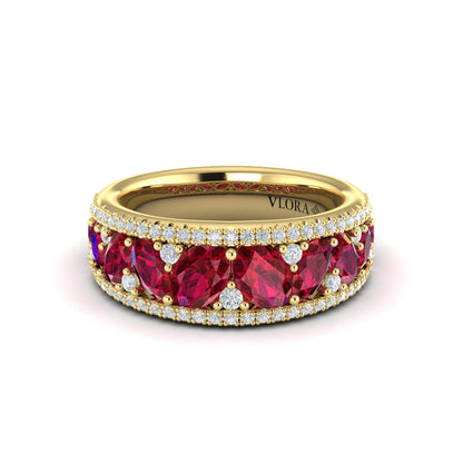 Oval Ruby and Pavé Diamond Band