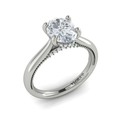 Oval Solitaire, Modern Vintage Engagement Ring in Platinum by Vlora Bridal