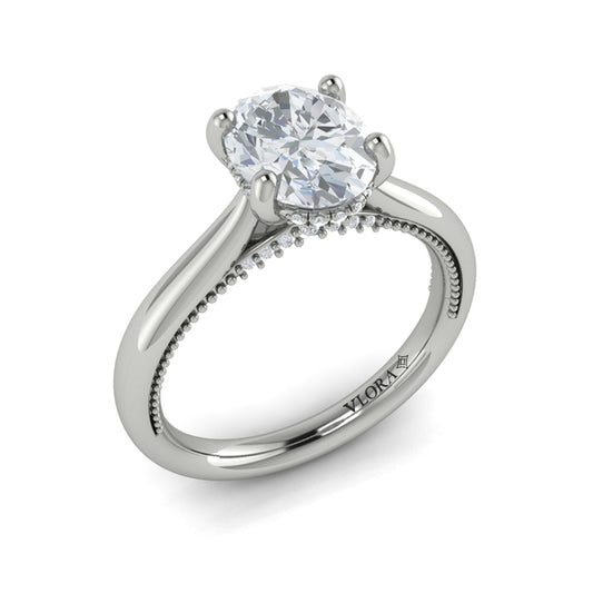 Oval Solitaire, Modern Vintage Engagement Ring in Platinum by Vlora Bridal