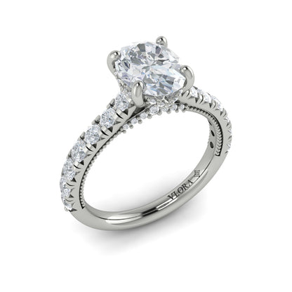 French Cathedral Oval Hidden Halo Engagement Ring