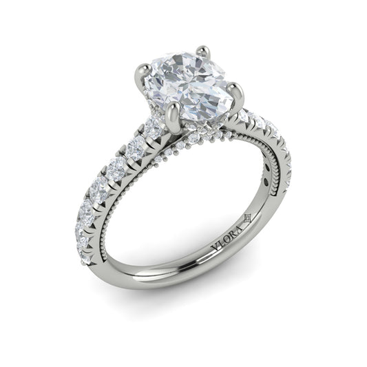 French Cathedral Oval Hidden Halo Engagement Ring