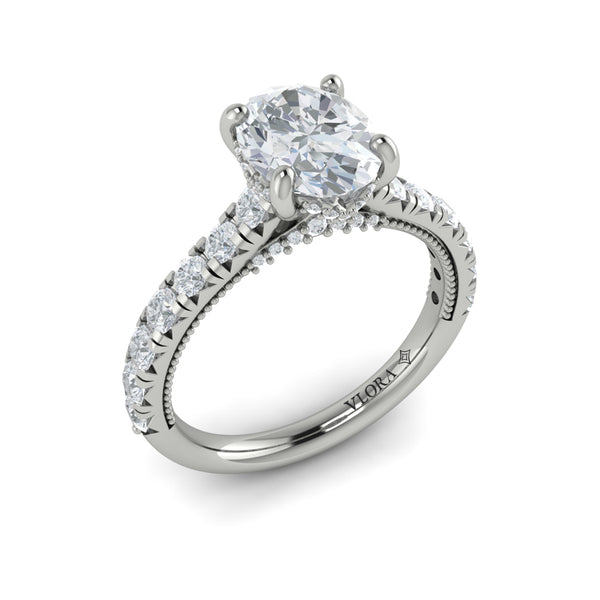French Cathedral Oval Hidden Halo Engagement Ring