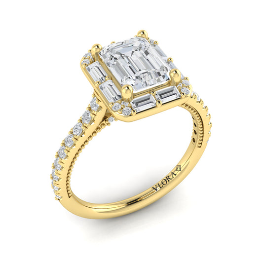 Deco Elegance Emerald Cut Halo Engagement Ring