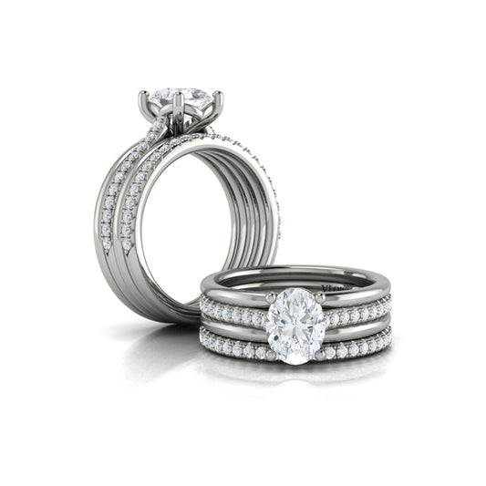 Triple Band Pave Oval Engagement Ring