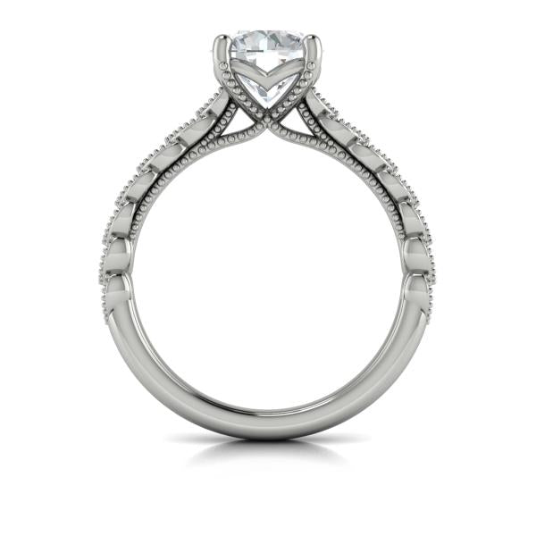 Round Classic, Modern Vintage Engagement Ring in Platinum by Vlora Bridal