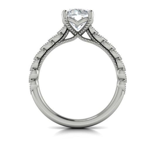 Round Classic, Modern Vintage Engagement Ring in Platinum by Vlora Bridal