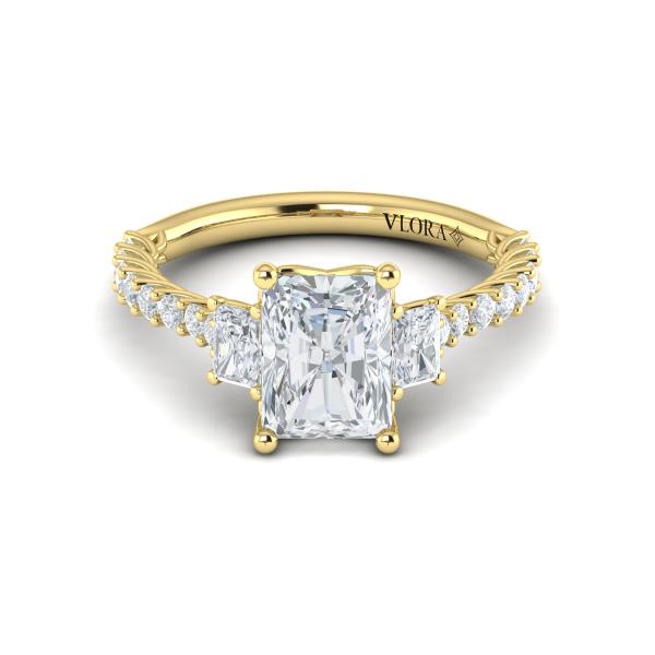 Interwoven Emerald Cut Three Stone Engagement Ring