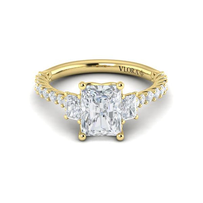 Interwoven Emerald Cut Three Stone Engagement Ring