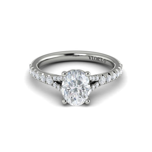 Oval Classic, Split Shank Engagement Ring in Platinum by Vlora Bridal