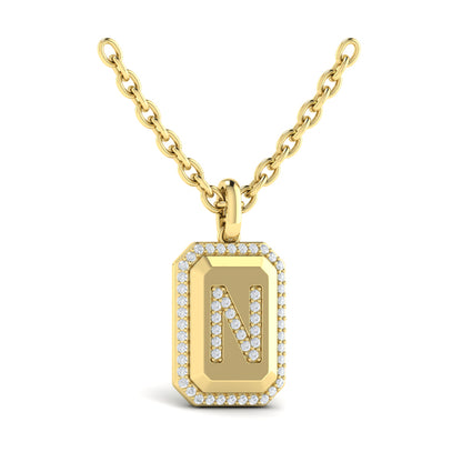 Diamond Medallion Alphabet Pendant Link Necklace, N