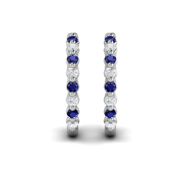 Diamond and Blue Sapphire  Twist Hoop Earrings