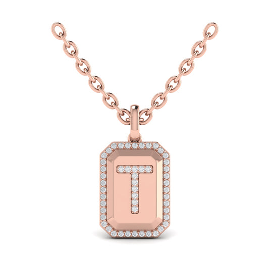 Diamond Medallion Alphabet Pendant Link Necklace, T