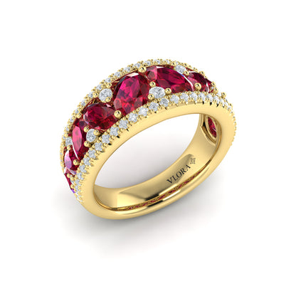 Oval Ruby and Pavé Diamond Band