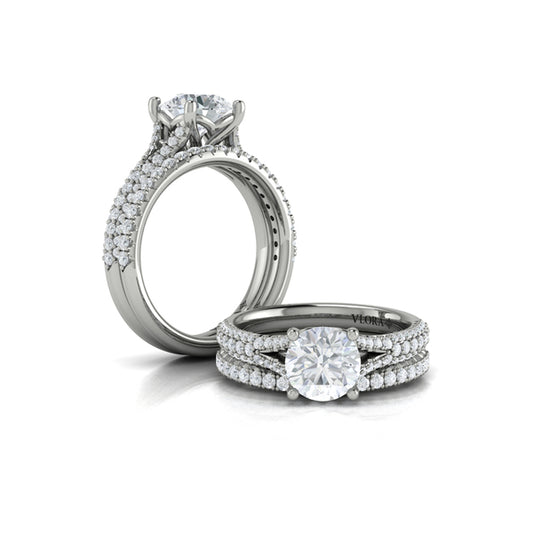 Round Classic, Split Shank Engagement Ring in 14K White Gold by Vlora Bridal