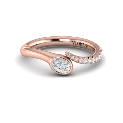Bezel‑Set Oval Diamond Ring With Diamond Pavé Curve