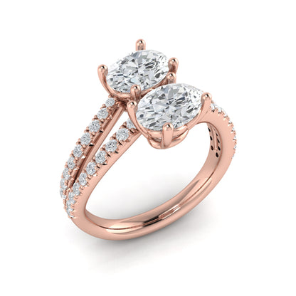 Spiral Oval Two Stone Engagement Ring