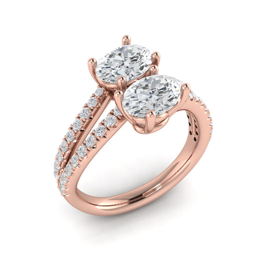 Spiral Oval Two Stone Engagement Ring