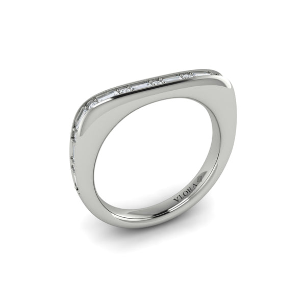 Single Diamond Baguette and Round Channel Set Ring