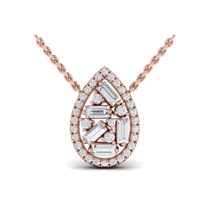 Multi Diamond Tear Drop Baguette Pendant Necklace