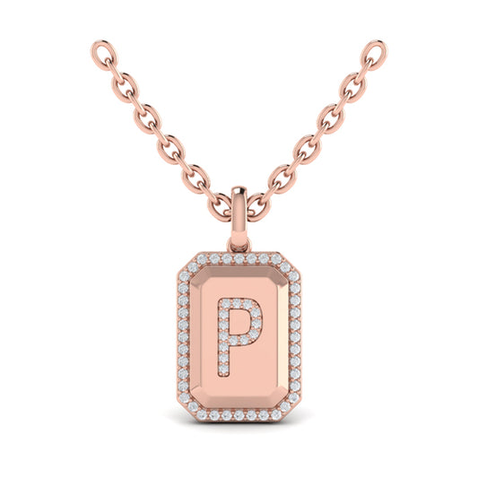 Diamond Medallion Alphabet Pendant Link Necklace, P