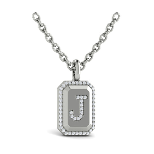 Diamond Medallion Alphabet Pendant Link Necklace, J