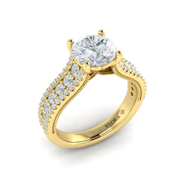 Bold Cathedral Round Diamond Engagement Ring