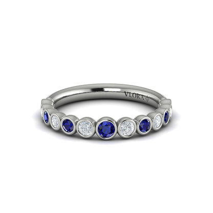 Round Bezel Set Diamond and Sapphire Ring