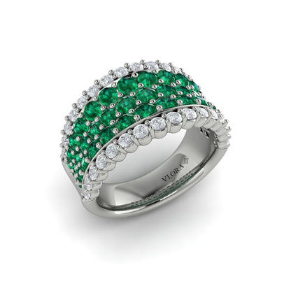 Diamond and Emerald Multi-Row Statement Ring