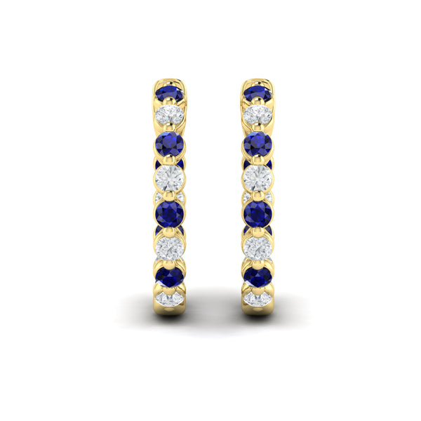 Inside Out Diamond and Blue Sapphire  Hoop Earrings