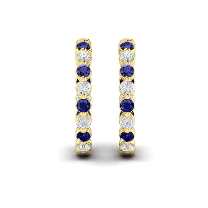 Inside Out Diamond and Blue Sapphire  Hoop Earrings