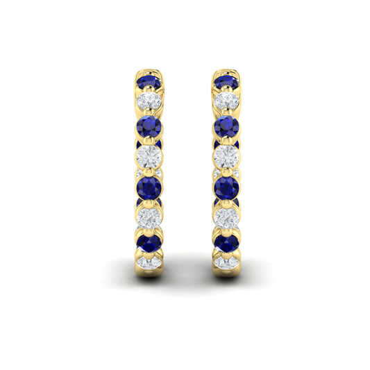 Inside Out Diamond and Blue Sapphire  Hoop Earrings