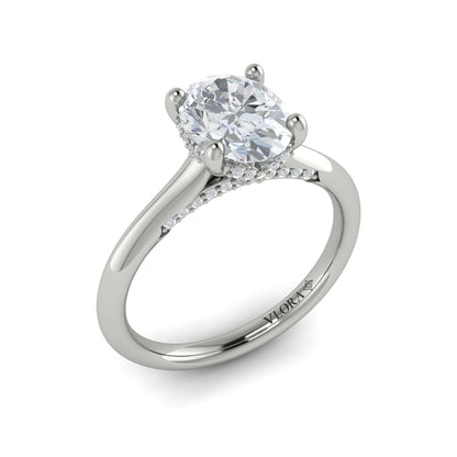 Solitaire Oval Engagement Ring with Hidden Halo