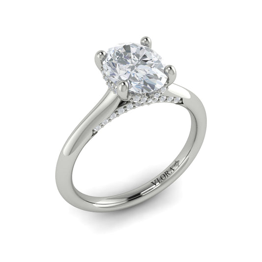 Solitaire Oval Engagement Ring with Hidden Halo