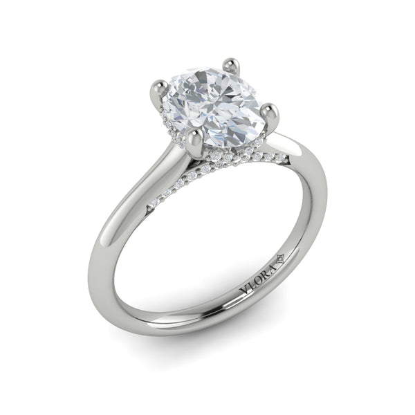 Solitaire Oval Engagement Ring with Hidden Halo