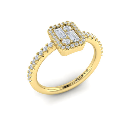Diamond Halo with Diamond Baguettes Ring