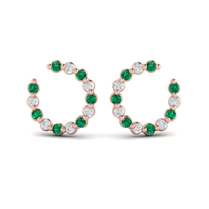 Forward-facing Diamond and Emerald  Open Hoop Earrings