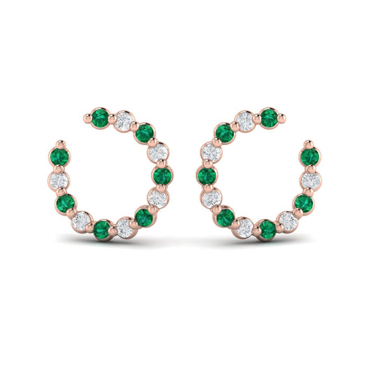 Forward-facing Diamond and Emerald  Open Hoop Earrings