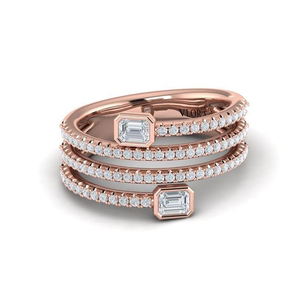 Diamond Three Row Diamond Baguette Wrap Ring