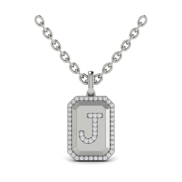 Diamond Medallion Alphabet Pendant Link Necklace, J