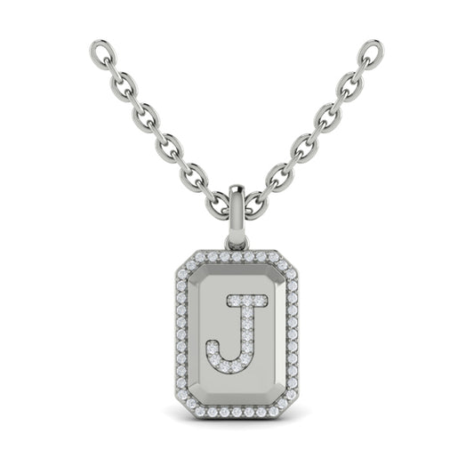 Diamond Medallion Alphabet Pendant Link Necklace, J