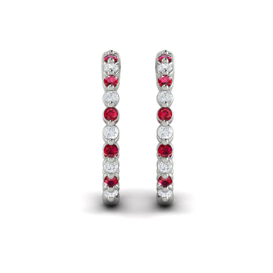 Inside Out Diamond and Ruby  Hoop Earrings