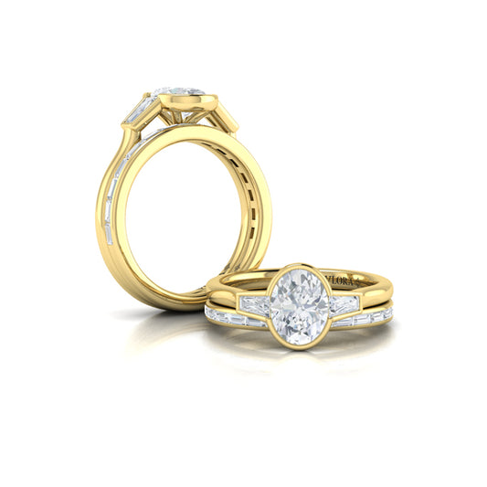 Matching Band for Modern Trio Oval Bezel Engagement Ring