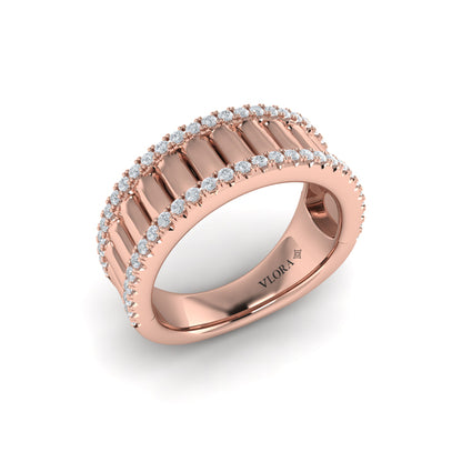 Concave Fluted Ring Edged with Diamonds
