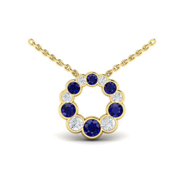 Diamond and Sapphire Circle Bezel Pendant